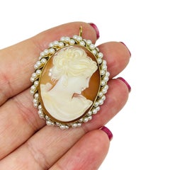 DANECRAFT signed vintage 12kt gf gold filled shell cameo pearls designer brooch