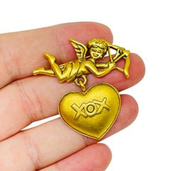 DANECRAFT signé vintage gold tone chérubin dangle heart designer broche
