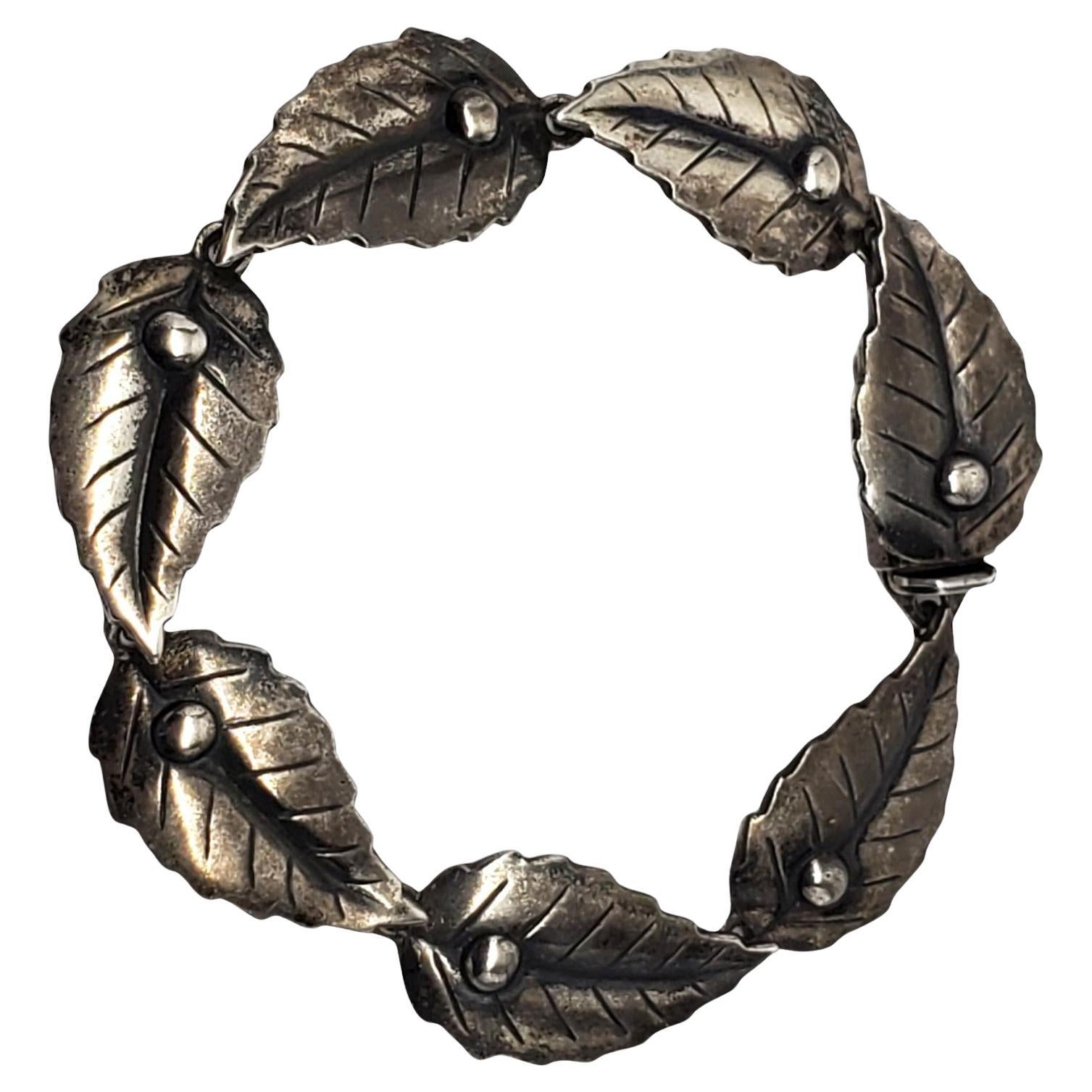 Danecraft Sterling Silver Carved Leaf Link Bracelet #19221