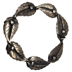 Danecraft Sterling Silver Carved Leaf Link Bracelet #19221
