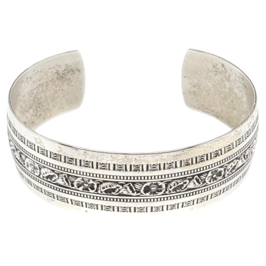 DANECRAFT Sterlingsilber Floral Manschettenarmband #17551 mit Blumenmuster im Angebot