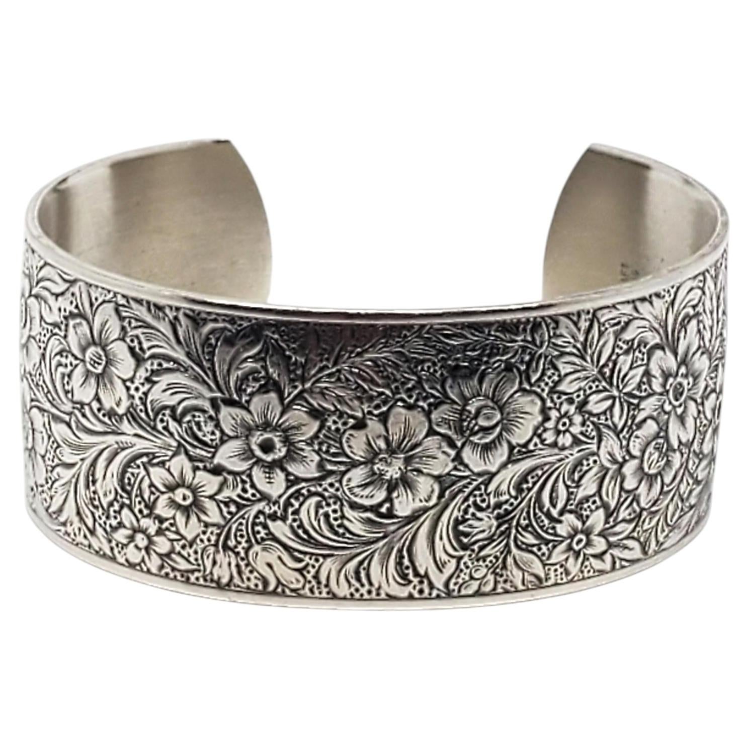 Pre-owned Danecraft Sterling Silver Floral Engraved Cuff Bracelet #24592 In Multiple