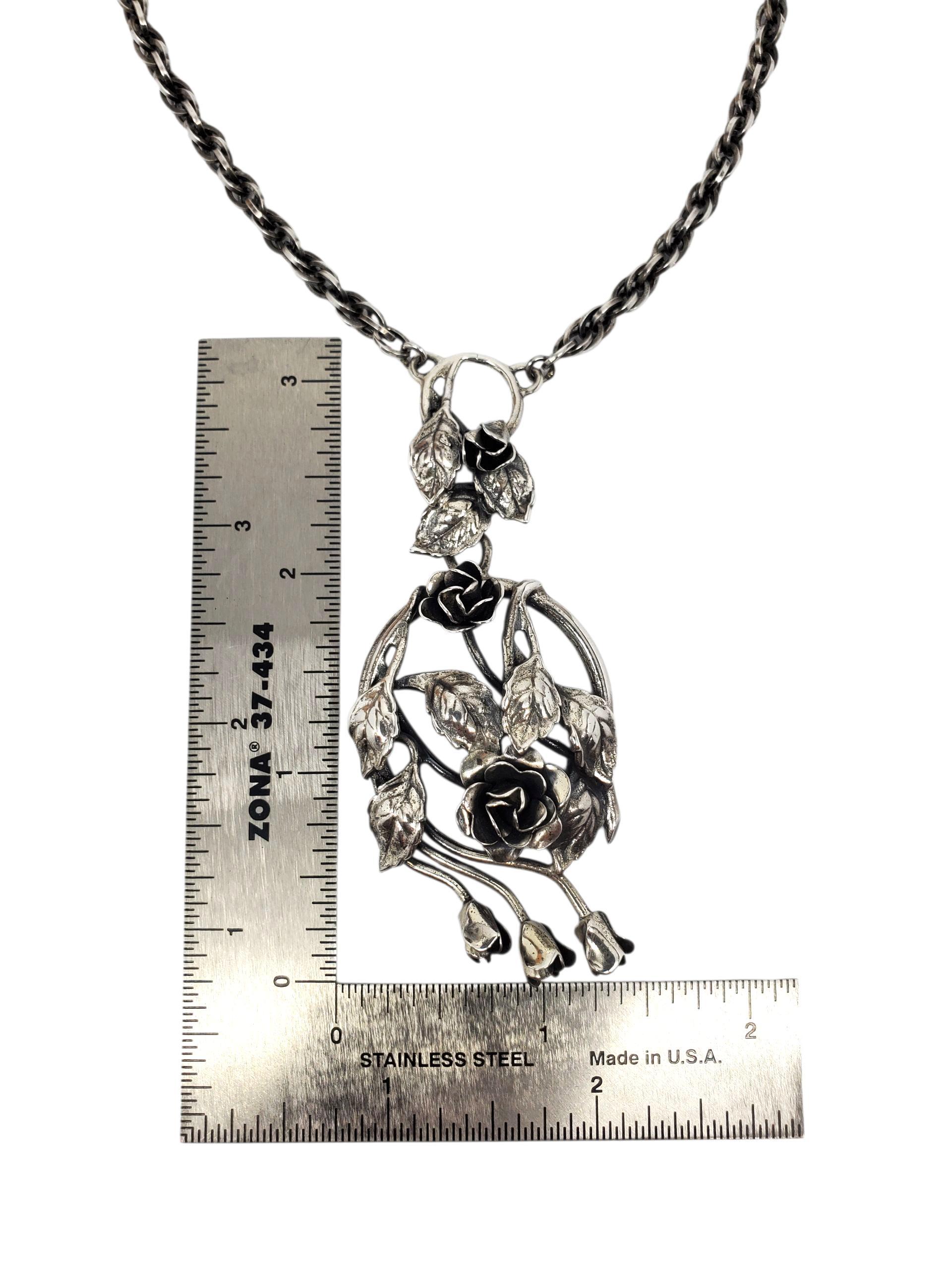 Donna Danecraft - Collana con ciondolo a forma di rosa floreale in argento Sterling #22636 in vendita