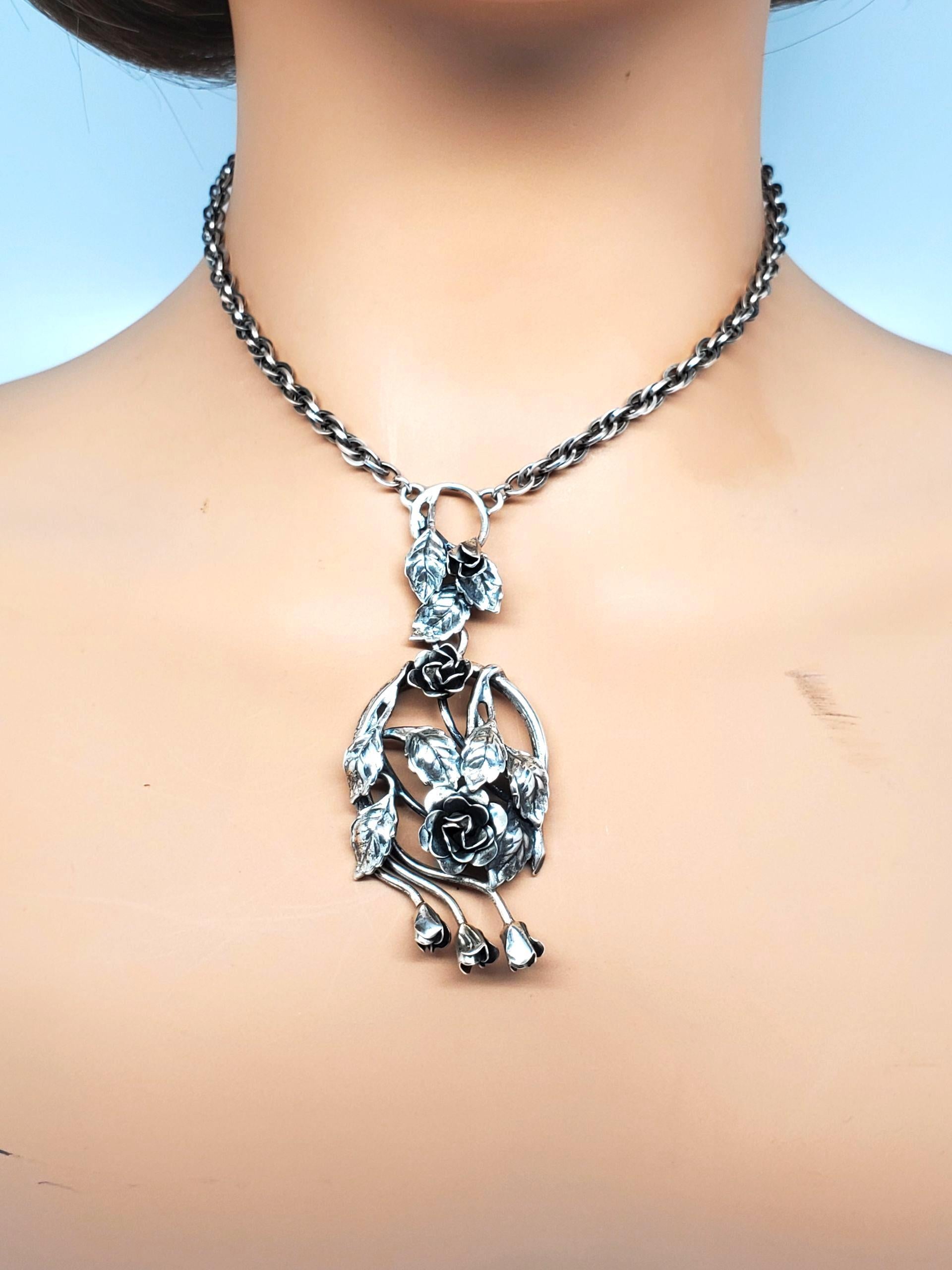 Danecraft - Collana con ciondolo a forma di rosa floreale in argento Sterling #22636 in vendita 3