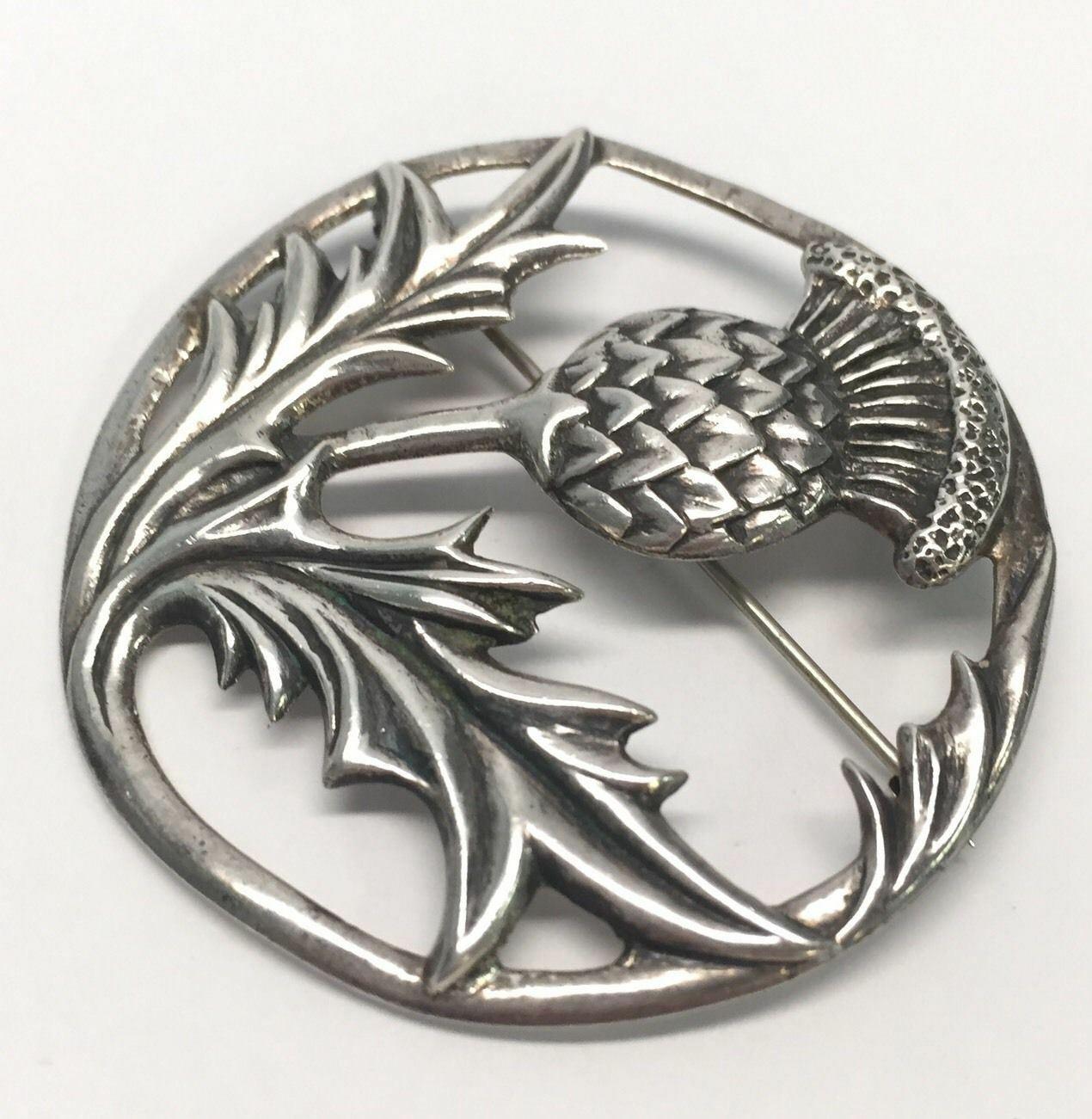 Women's Danecraft Sterling Silver Large Scottish Thistle Circle Pin / Brooch
