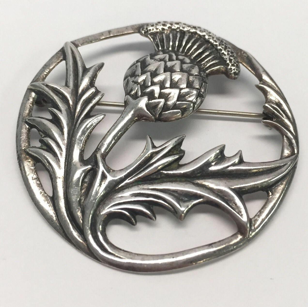 Danecraft Sterling Silver Large Scottish Thistle Circle Pin / Brooch 1