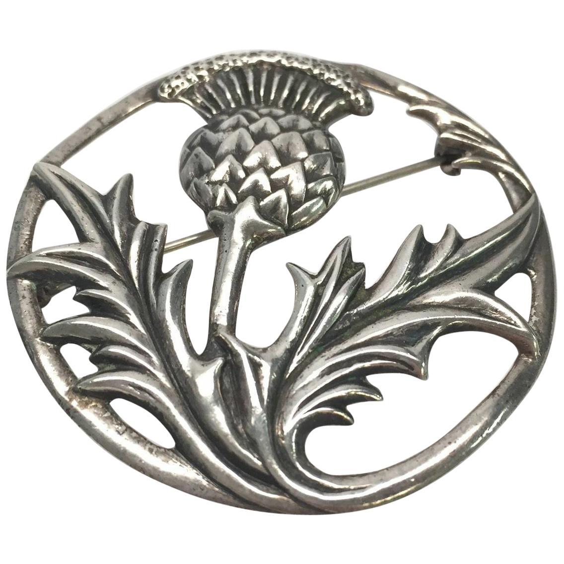 Danecraft Sterling Silver Large Scottish Thistle Circle Pin / Brooch
