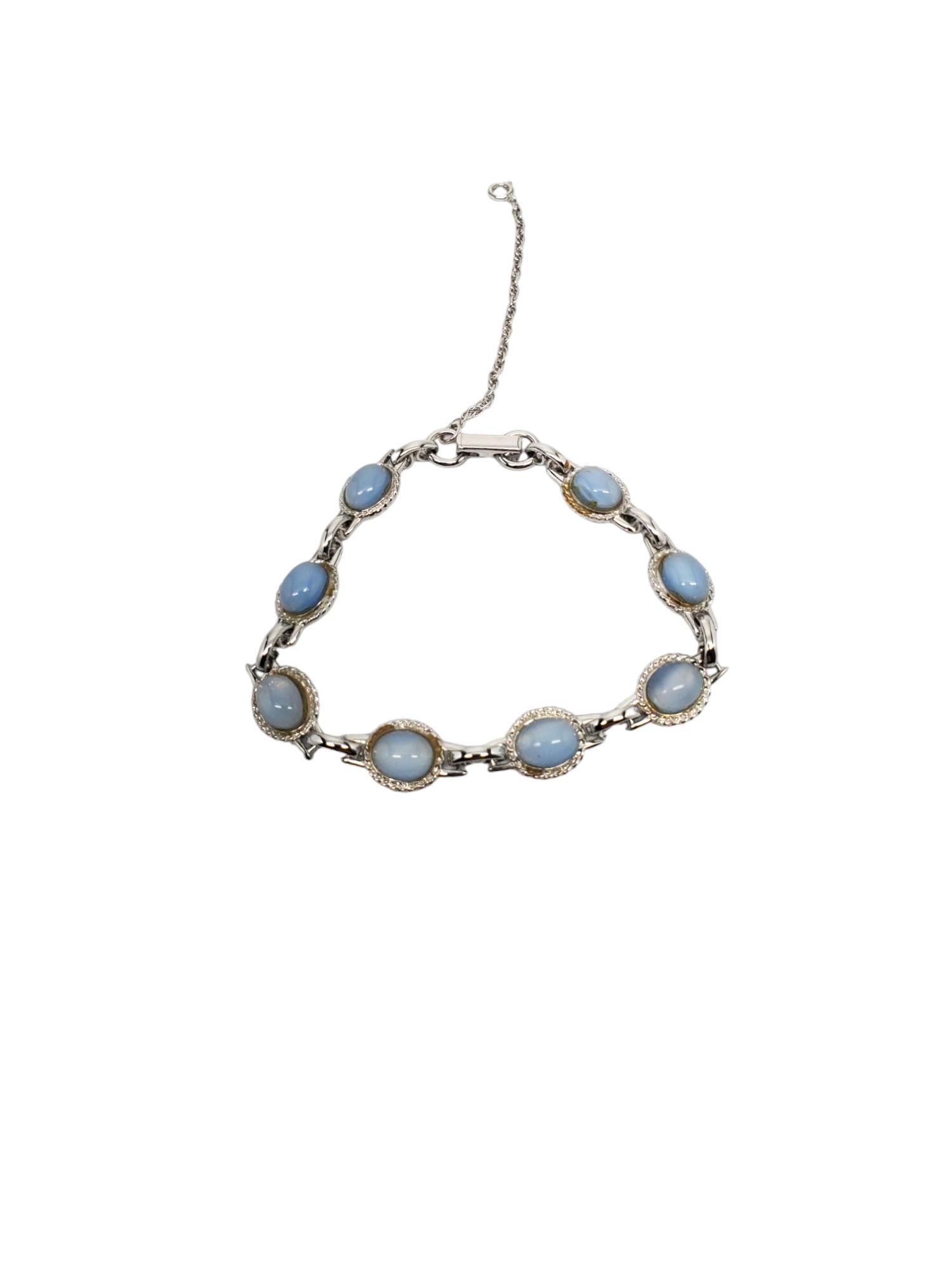 DANECRAFT Sterling Silber Milky Oval Blue Stone Armband #17599 (Ovalschliff)