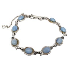 DANECRAFT Sterling Silber Milky Oval Blue Stone Armband #17599
