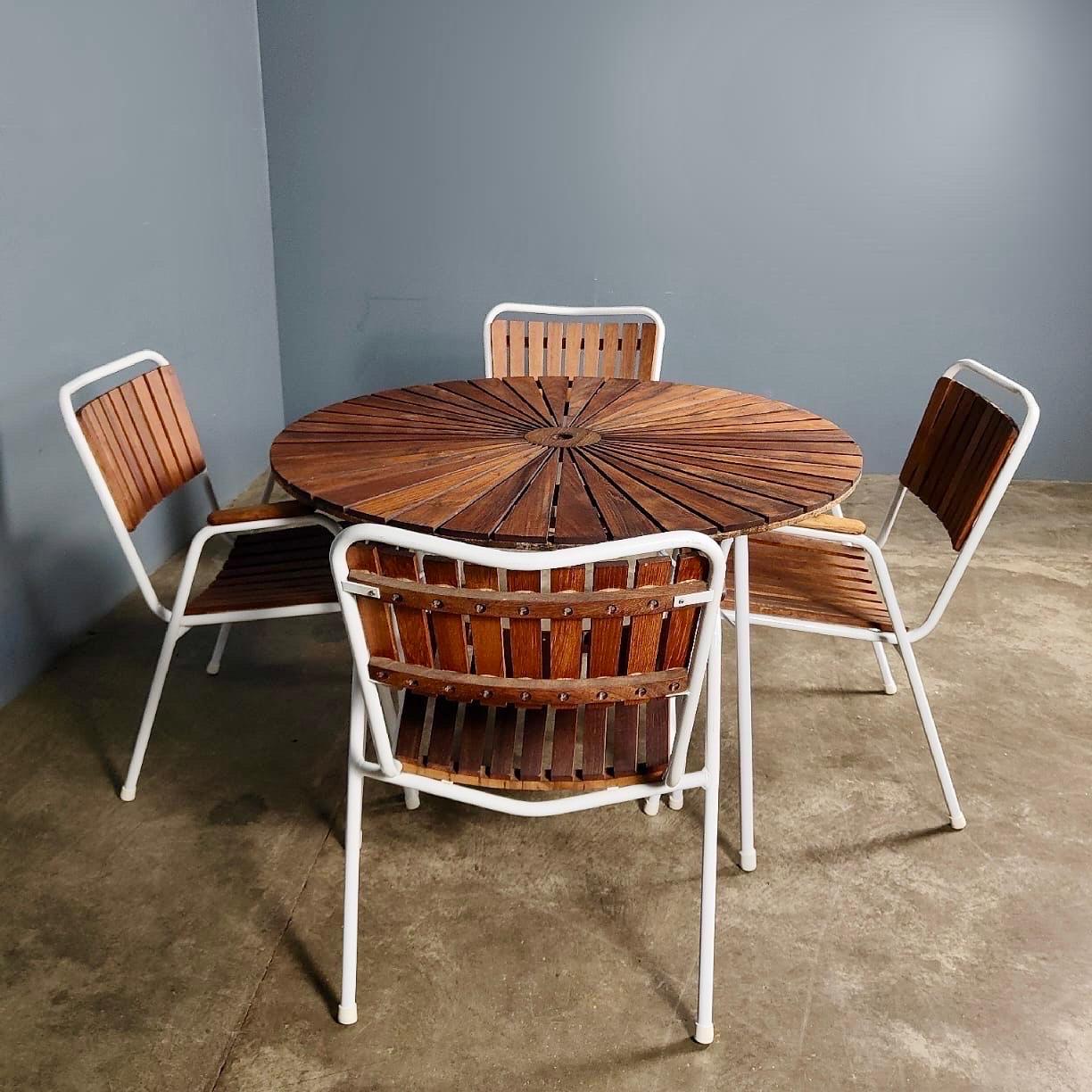 New Stock ✅

4 Daneline BKS Garden Stacking Chairs & Folding Sunburst Table Danish Teak Mid Century Vintage Retro MCM

This wonderful set of four garden chairs and a beautiful sunburst radiating teak slatted table are made in Denmark by BKS Daneline
