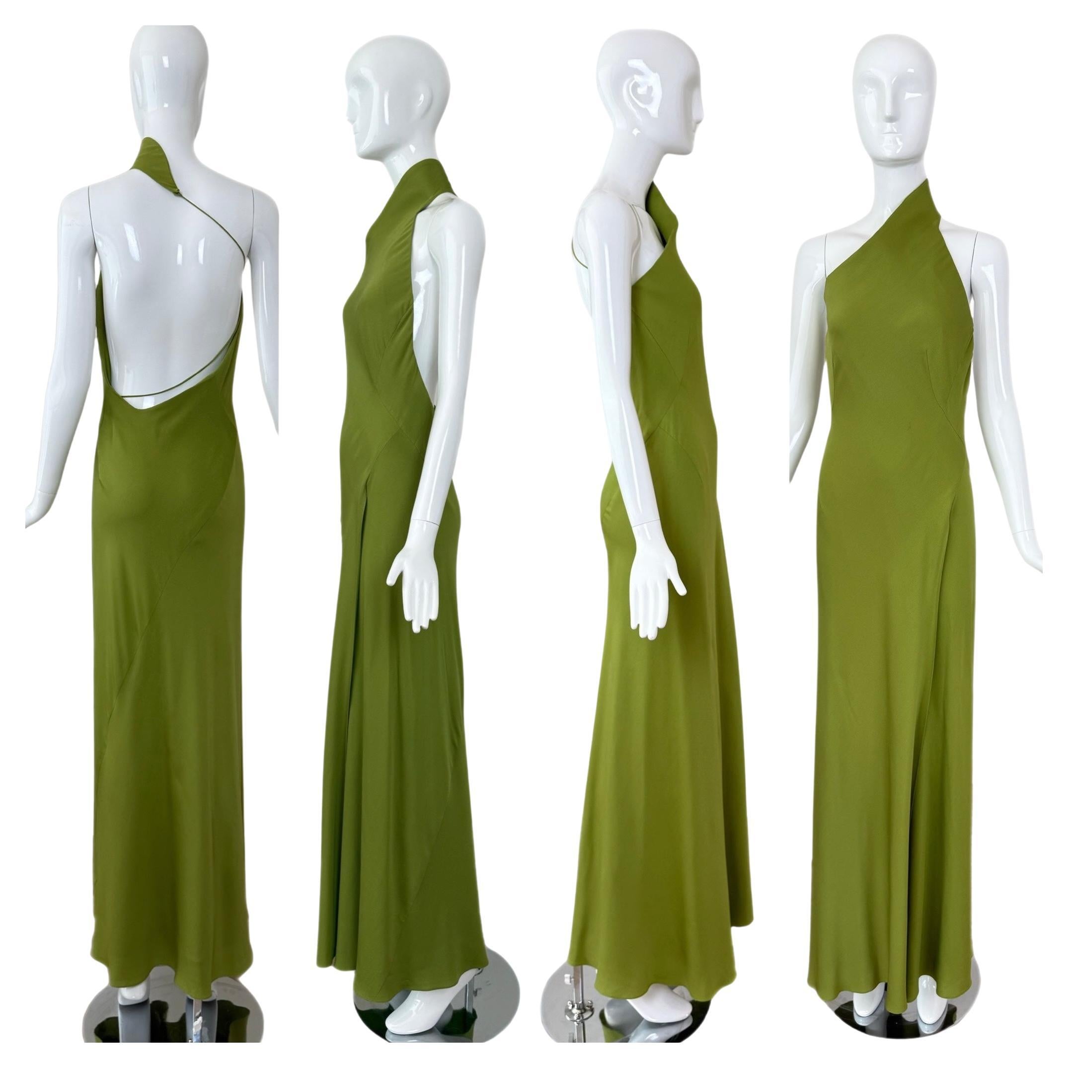 DANES Vintage Green Asymmetrical Backless Evening Gown Maxi Dress
