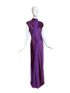 DANES Vintage Purple Iridescent Silk Back Cut-Out Evening Gown Maxi Dress
