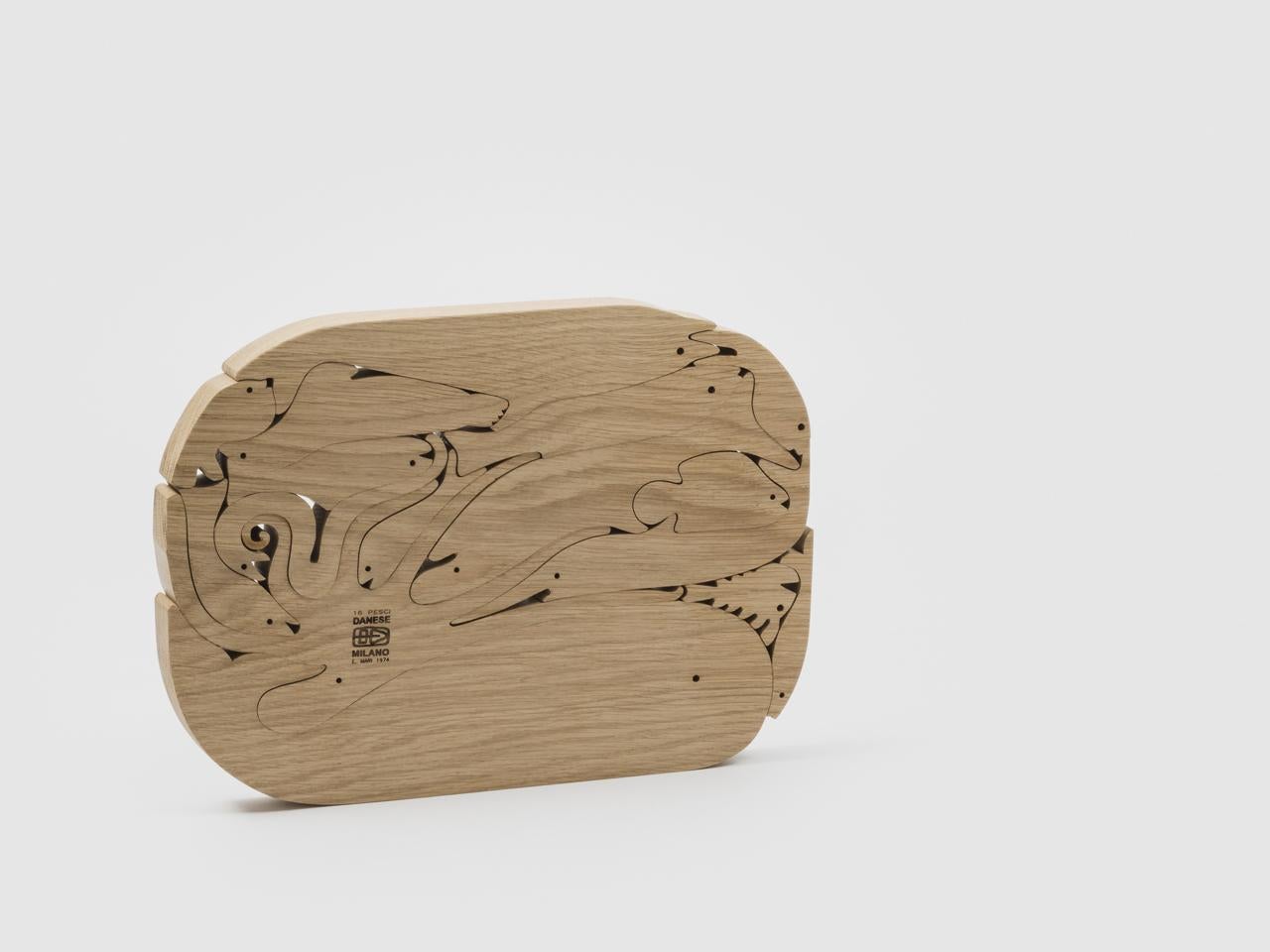 Moderne Jouets Danese Milano 16 Pesci en bois d'Oak massif par Enzo Mari en vente