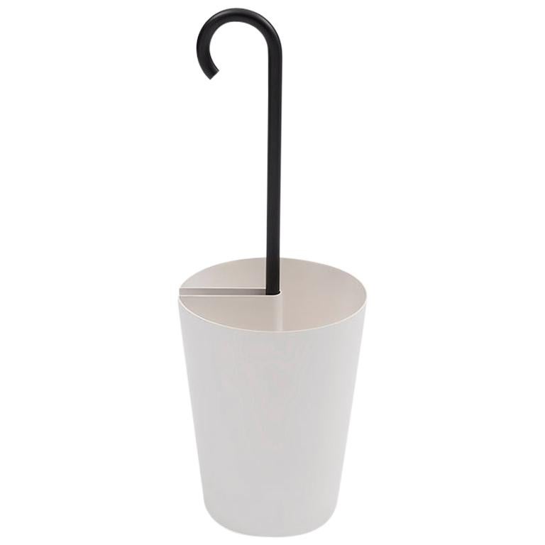 Danese Milano Bincan Umbrella Stand in White with Black Handle by Naoto Fukasawa