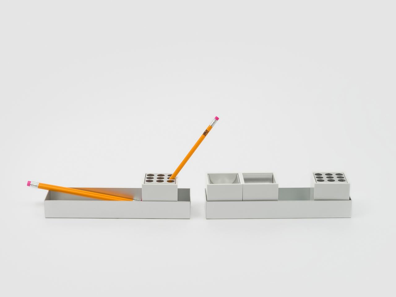 Modern Danese Milano Canarie White 2 Pencil/Paperclip Aluminum Holders by Bruno Munari For Sale