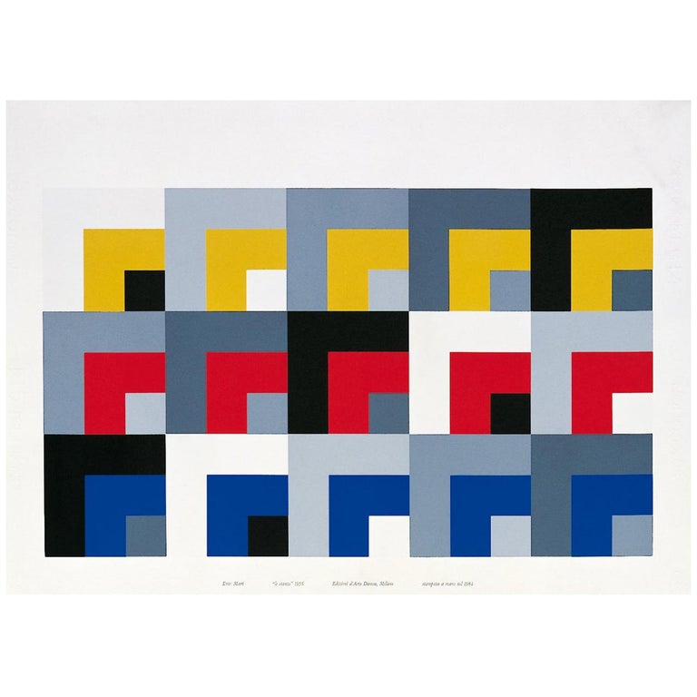 Le Stanze is an eight-colour silkscreen print. The relationship between colour and volume shows a transition from real space to abstraction. The sequence of coloured shapes give volume to the space depicted.

Enzo Mari is one of the masters of