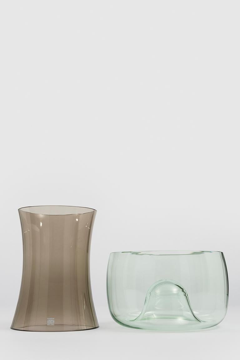 Modern Danese Milano Murano E Vase Set in Smoke and Light Green Glass by Enzo Mari For Sale