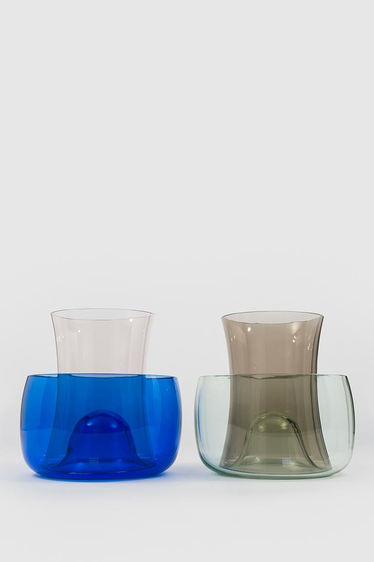 Italian Danese Milano Murano E Vase Set in Smoke and Light Green Glass by Enzo Mari For Sale