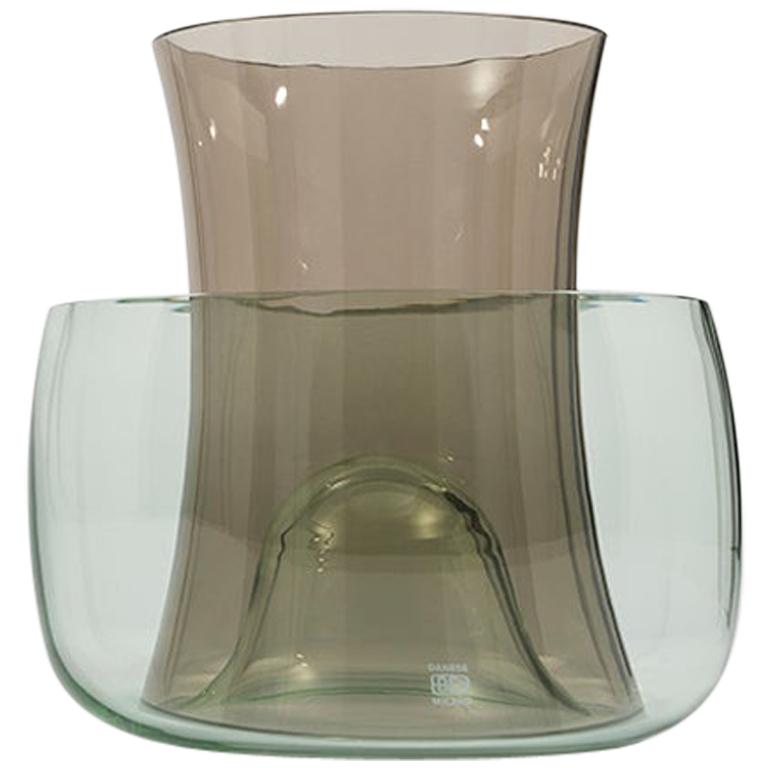 Danese Milano Murano E Vase Set in Smoke and Light Green Glass by Enzo Mari For Sale