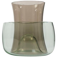 Danese Milano Murano E Vase Set in Smoke and Light Green Glass by Enzo Mari