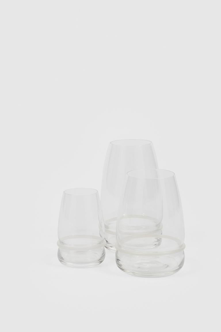 italien Danese Milano Ovio verre d'eau transparent avec bague noire d'Achille Castiglioni en vente