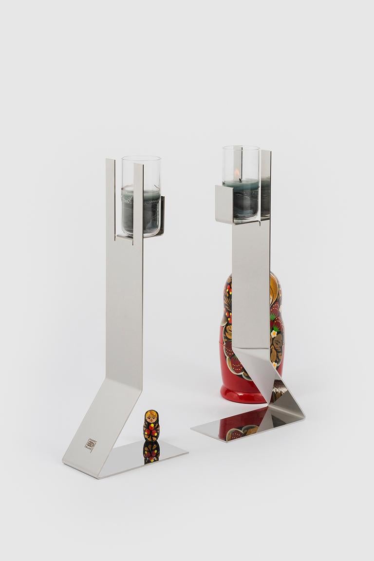 Modern Danese Milano Panarea Candle Holder in Steel by Bruno Munari For Sale