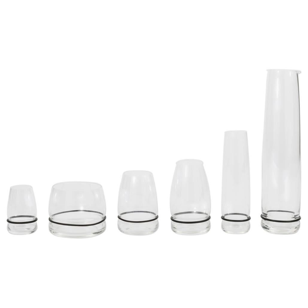 Danese Milano Set of 6 Ovio Flute Glass with Black Ring by Achille Castiglioni For Sale