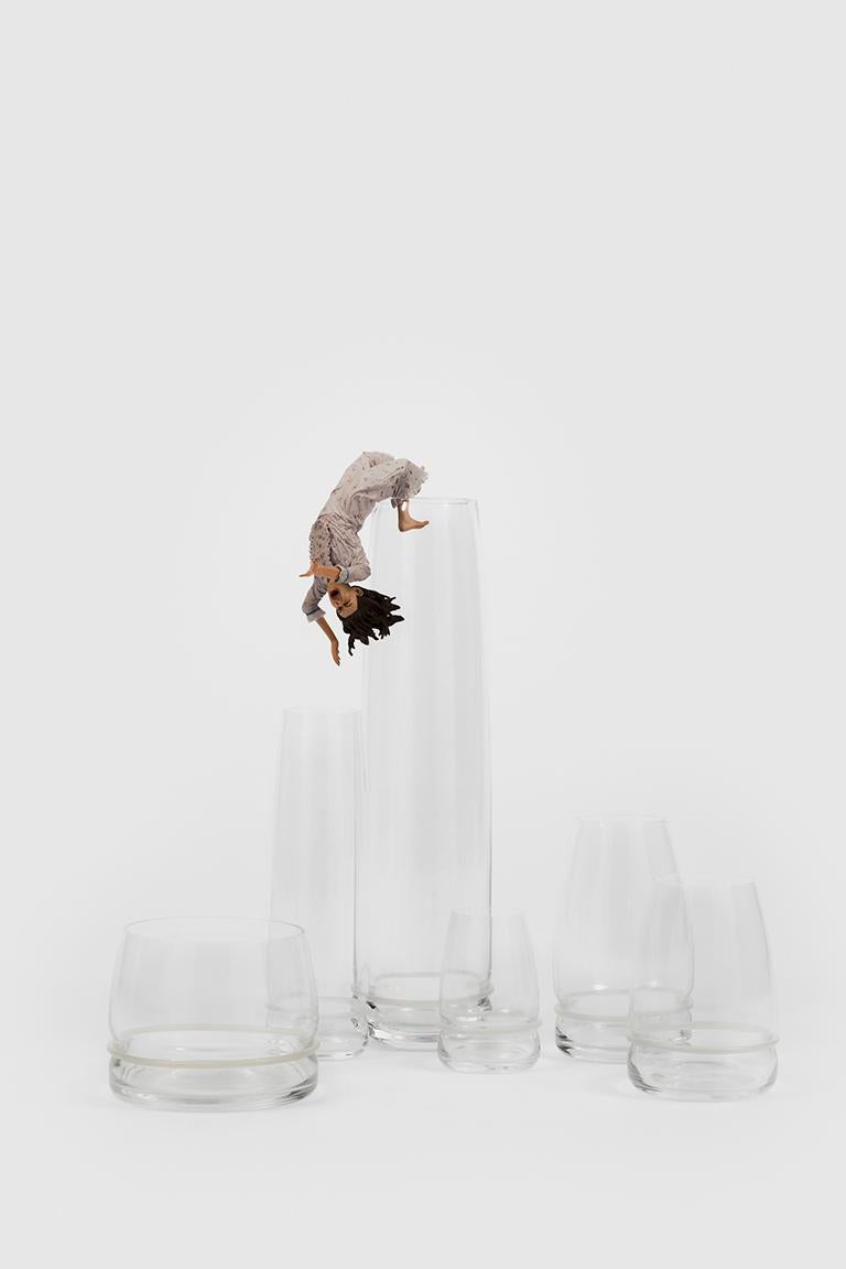 Danese Milano, 6er-Set Ovio-Wasserglas mit schwarzem Ring von Achille Castiglioni (Moderne) im Angebot