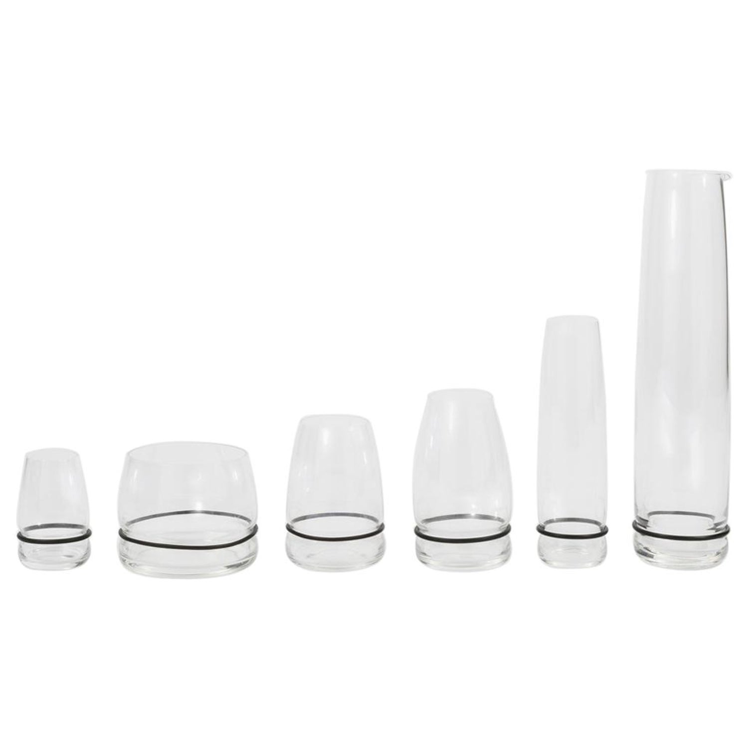 Danese Milano Set of 6 Ovio Water Glass with Black Ring by Achille  Castiglioni For Sale at 1stDibs