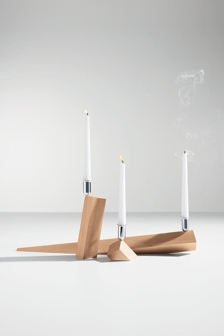 Venezia/Pisa/Torcello are the three names of places in Italy that Gilad chose to associate to a collection of candlesticks that explore a series of opposites: stability vs. instability, one vs. many, surfaces vs. edges, movement vs. inertia. The