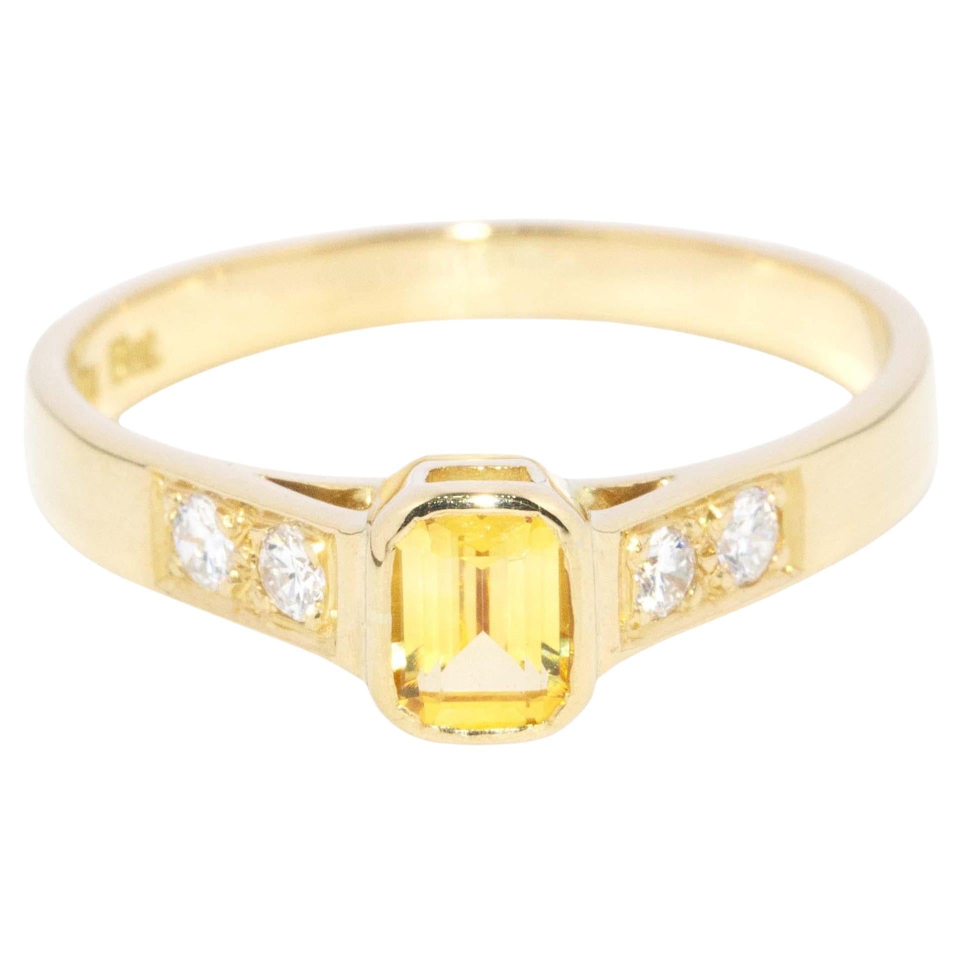 Danette Circa 1970s Yellow Sapphire & Diamond Ring 18 Carat Yellow Gold