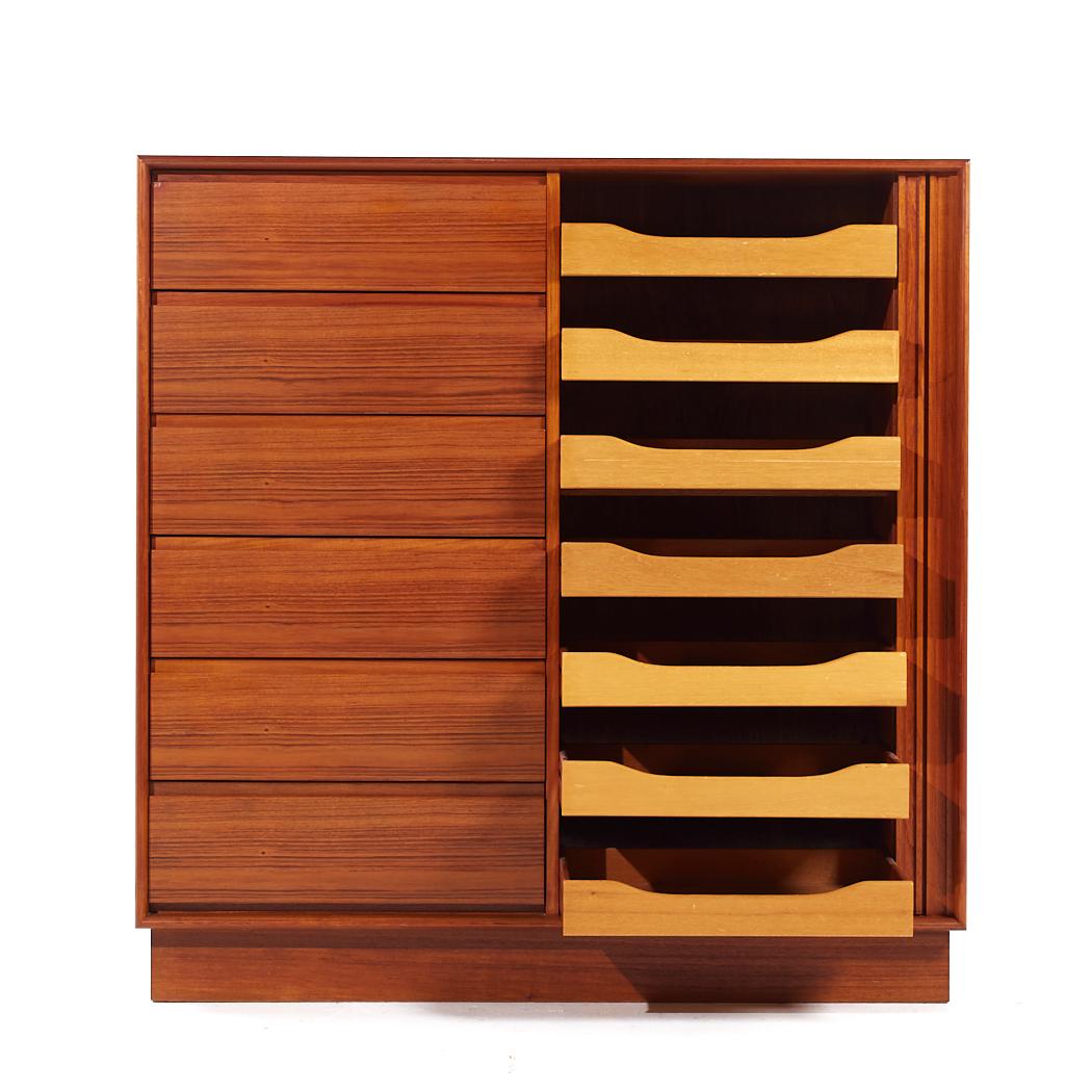 Danflex Mid Century Teak Tambour Armoire Gentlemans Chest Dresser For Sale 1