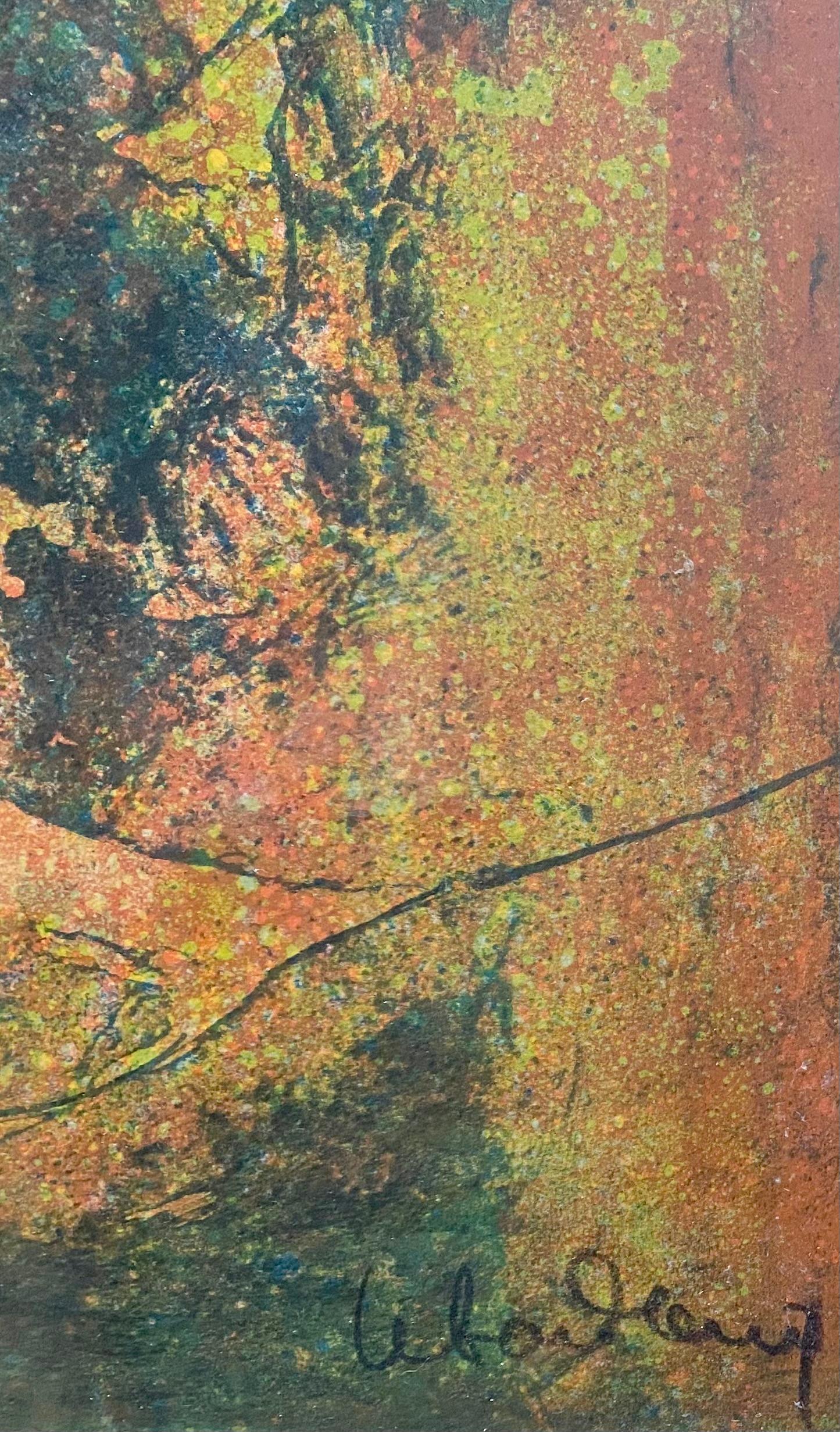 Paesaggio al chiaro di luna, chiatte in Vietnam litografia di un maestro vietnamita - Print di Dang Lebadong