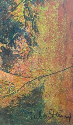 Landscape by Moonlight, Barges in Vietnam lithograph by Vietnamese Master