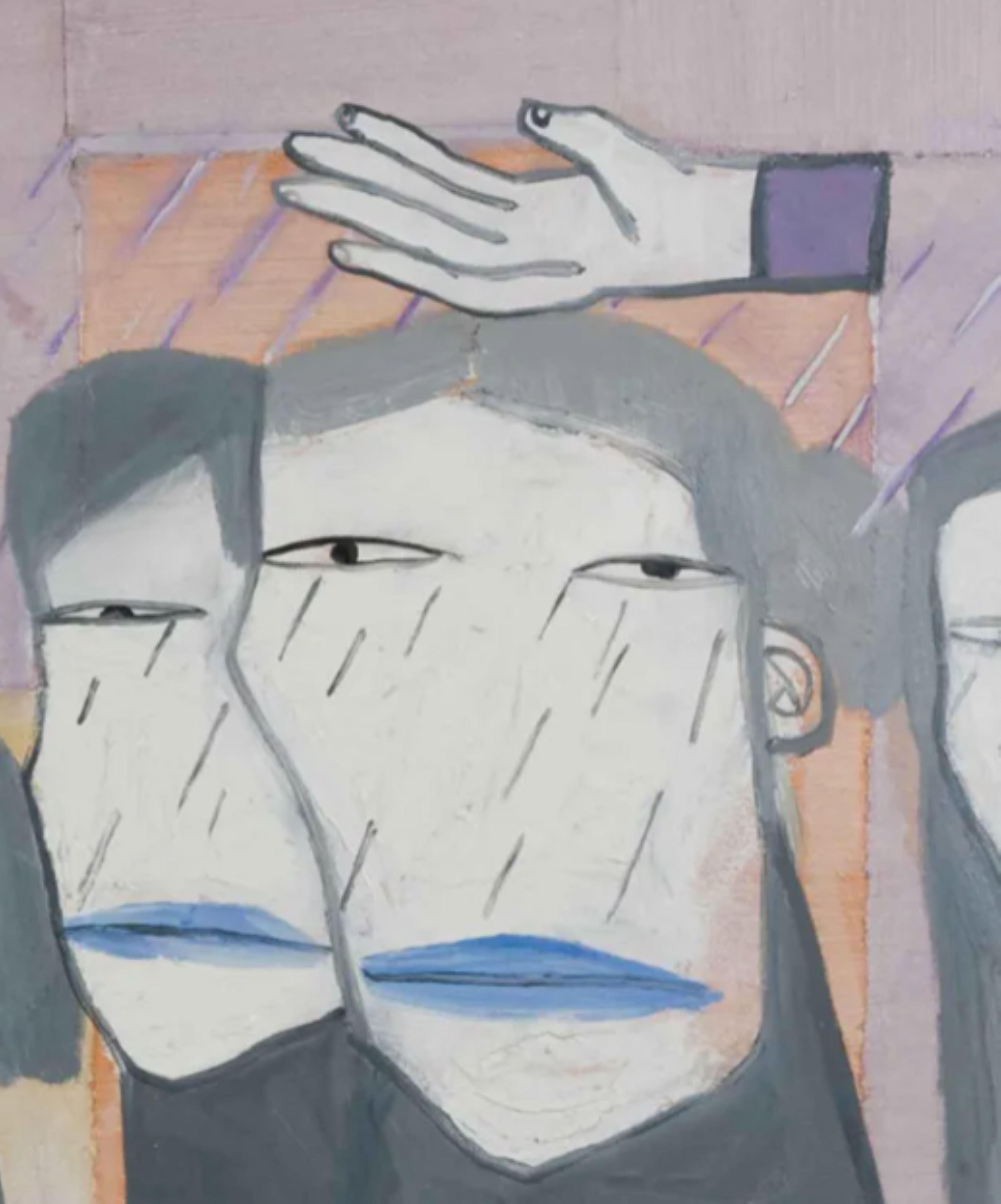 'Immediately Family' è un grande dipinto figurativo orizzontale a olio su tela realizzato dall'artista vietnamita Dang Xuan Hoa nel 2008. Caratterizzato da una tavolozza morbida composta per lo più da toni blu, viola, grigi, gialli e arancioni, il