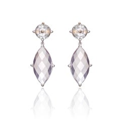 Dangle and Sparkly Earrings in 18kt White Gold with Royal Quartz and Diamonds