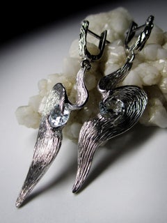 Dangle Aquamarine Silver Earrings Gem Report Classic Oval Blue Beryl Wings Shape