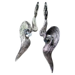 Orecchini d'argento con acquamarina penzolante Rapporto sulle gemme Forma classica ovale delle ali di berillo blu