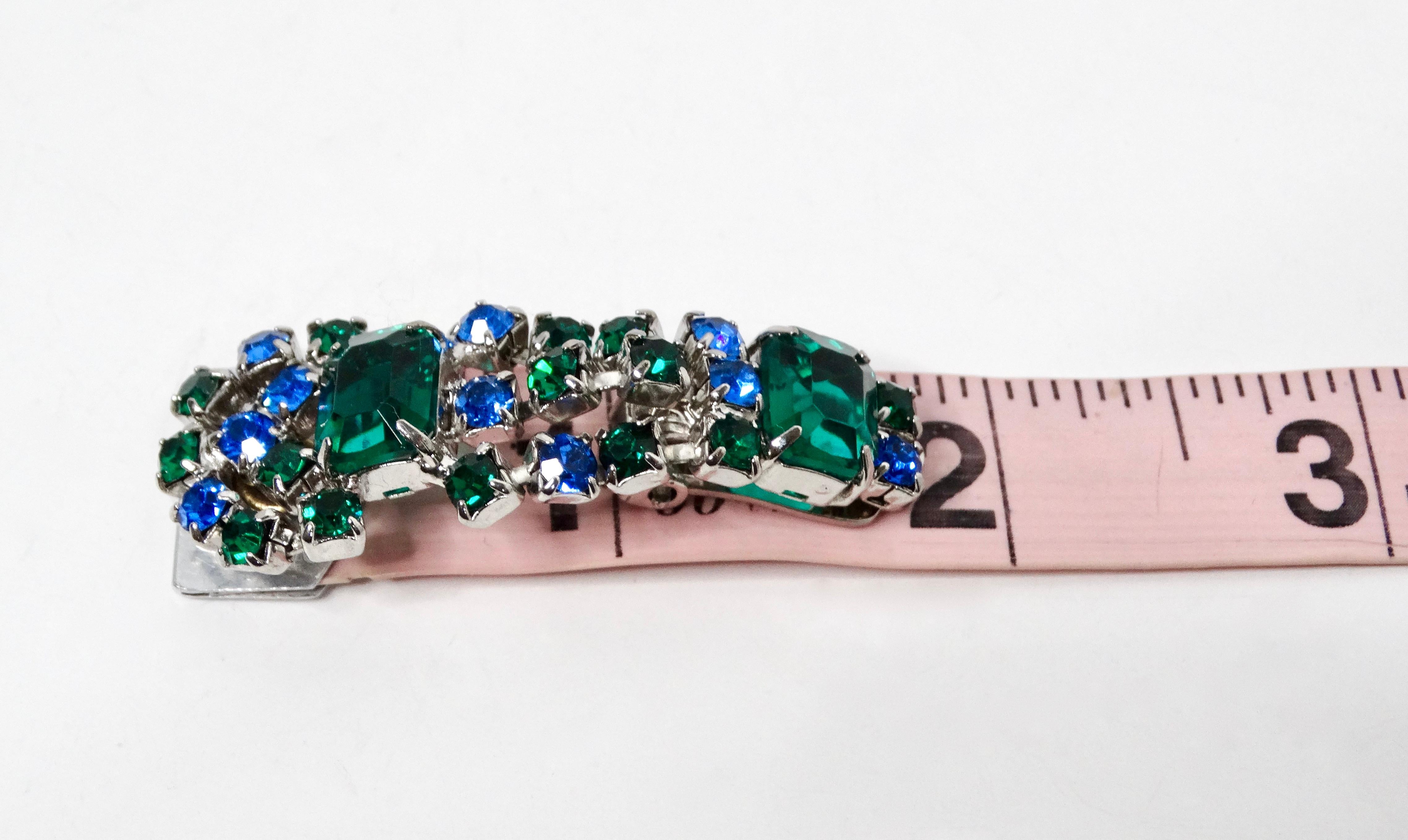 Boucles d'oreilles clips en argent avec pierres bleues et vertes en forme de pampilles en vente 1