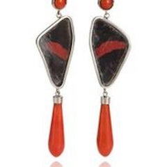 10K Dangle Butterfly Earrings with Vintage Coral