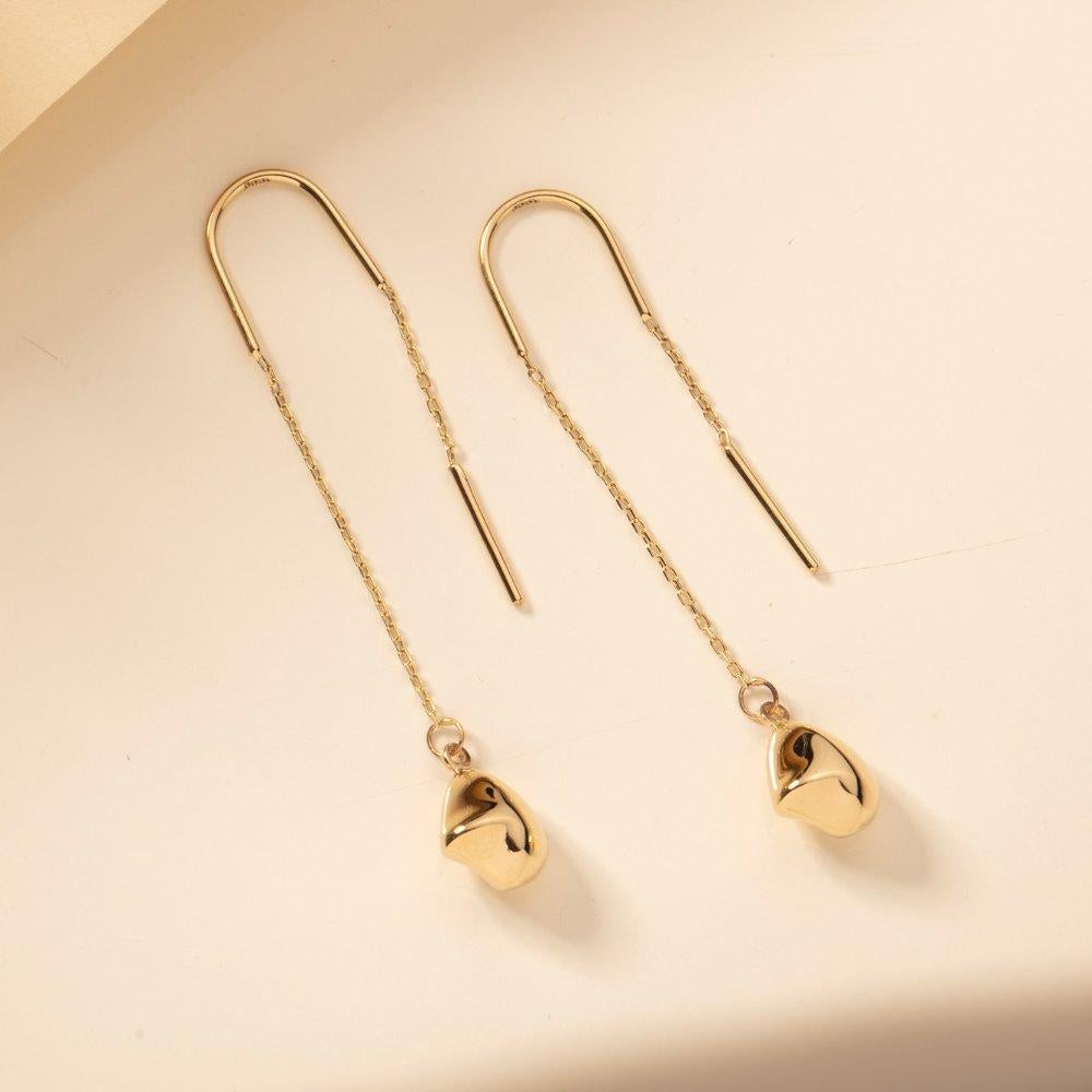 Women's Dangle Chain Earrings in 14K Solid Yellow Gold For Sale