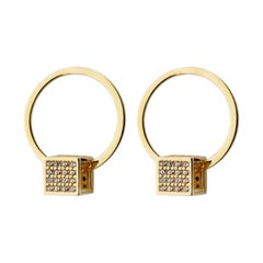 Dangle Cube Zircon Earrings in 14K Solid Yellow Gold