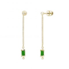 Dangle Diamond Blue Sapphire White 14k Gold Earrings for Her