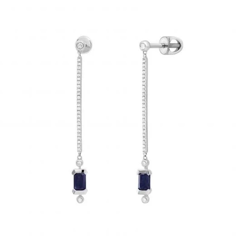 Modern Dangle Diamond Blue Sapphire White 14k Gold Earrings for Her For Sale