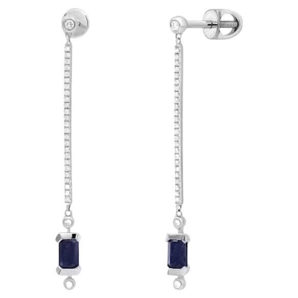 Dangle Diamond Blue Sapphire White 14k Gold Earrings for Her For Sale