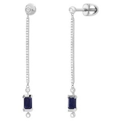 Boucles d'oreilles pendantes en or 14k pour elle, diamant bleu saphir blanc