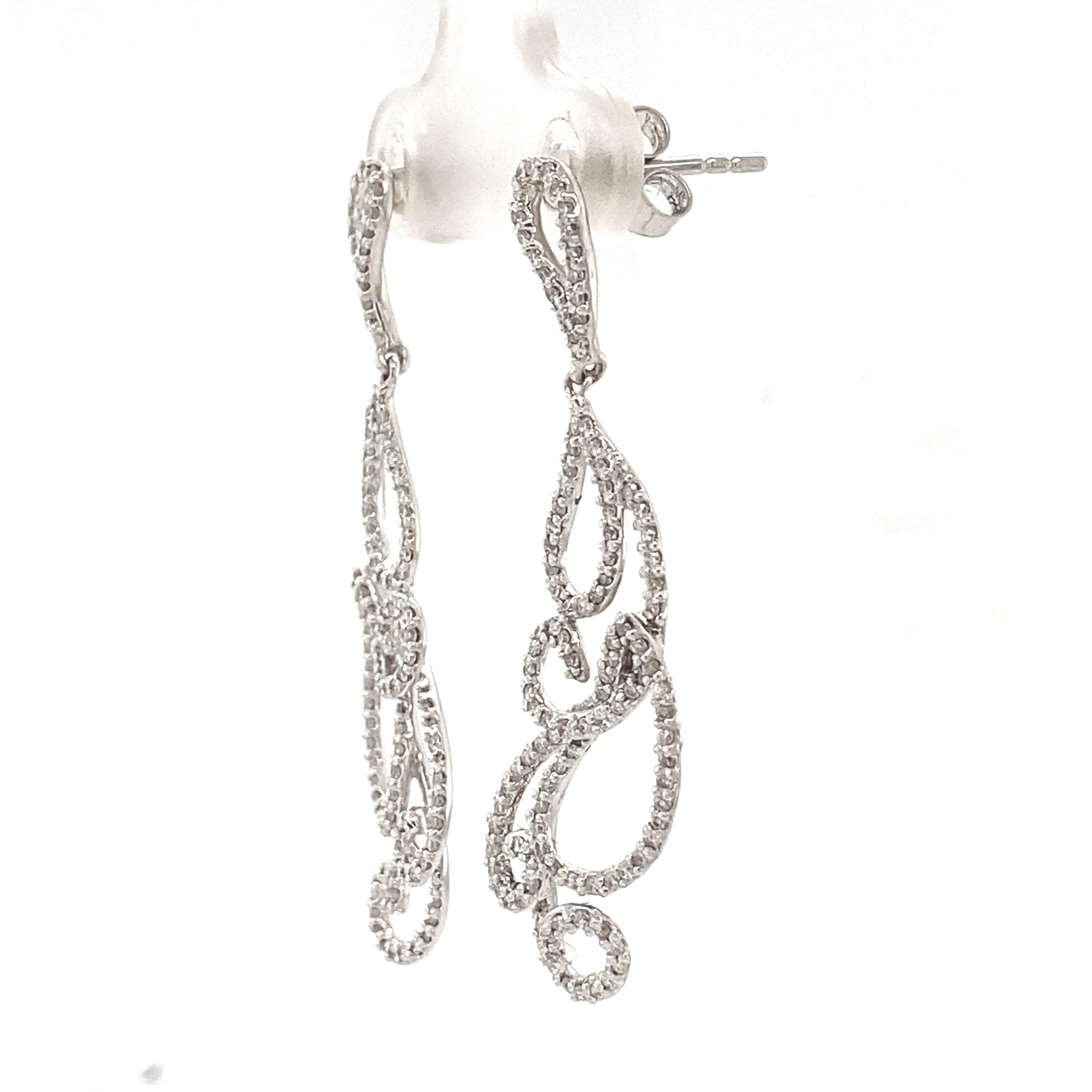Diamant-Kronleuchter-Ohrringe aus 14k massivem Gold (zertifiziert) (Rundschliff) im Angebot