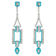 Dangle Diamond Earring in 18 Karat White Gold with Enamel