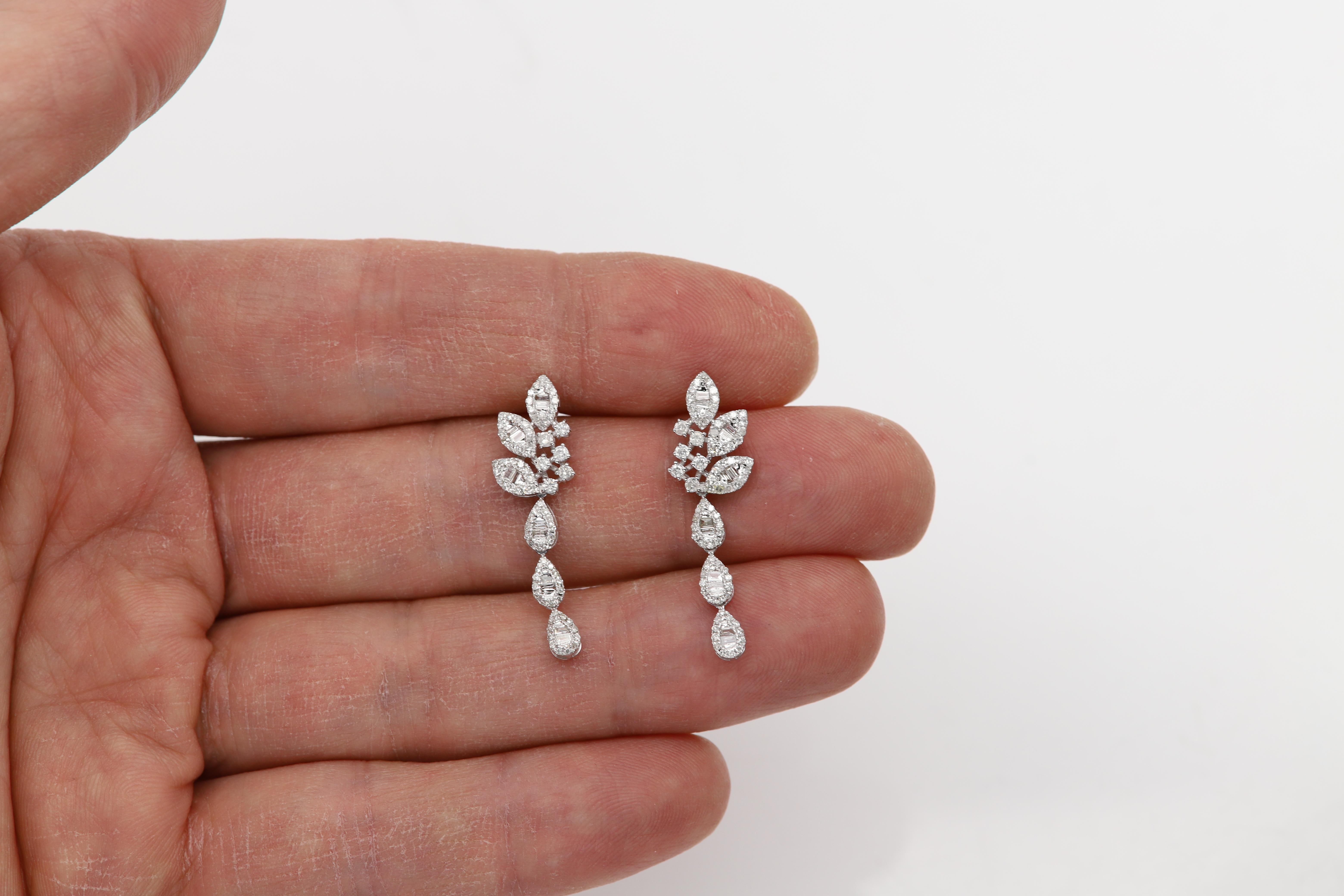 Lange Ohrringe mit Diamant-Ohrring aus echtem 14k Weißgold im Angebot 8