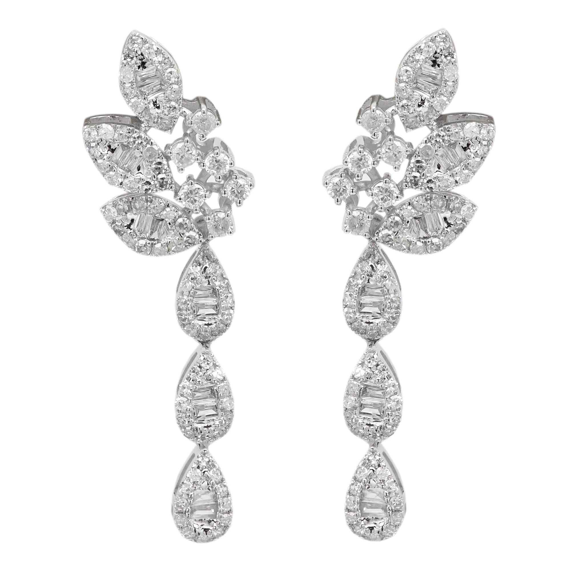 Lange Ohrringe mit Diamant-Ohrring aus echtem 14k Weißgold im Angebot 9